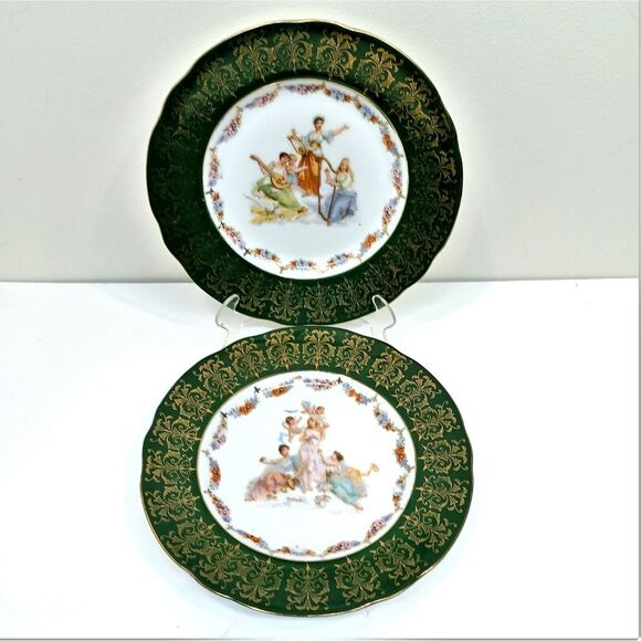 Pair, Victoria Carlsbad Austria 8.75" Decor Plates Maidens Cherubs Musicians - Picture 1 of 6